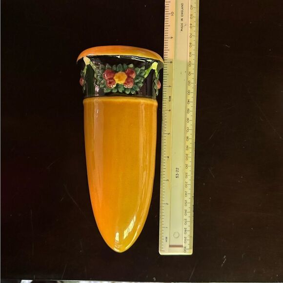 Vintage Yellow Ceramic Wall Vase with Floral Swag  Design - Picture 7 of 9